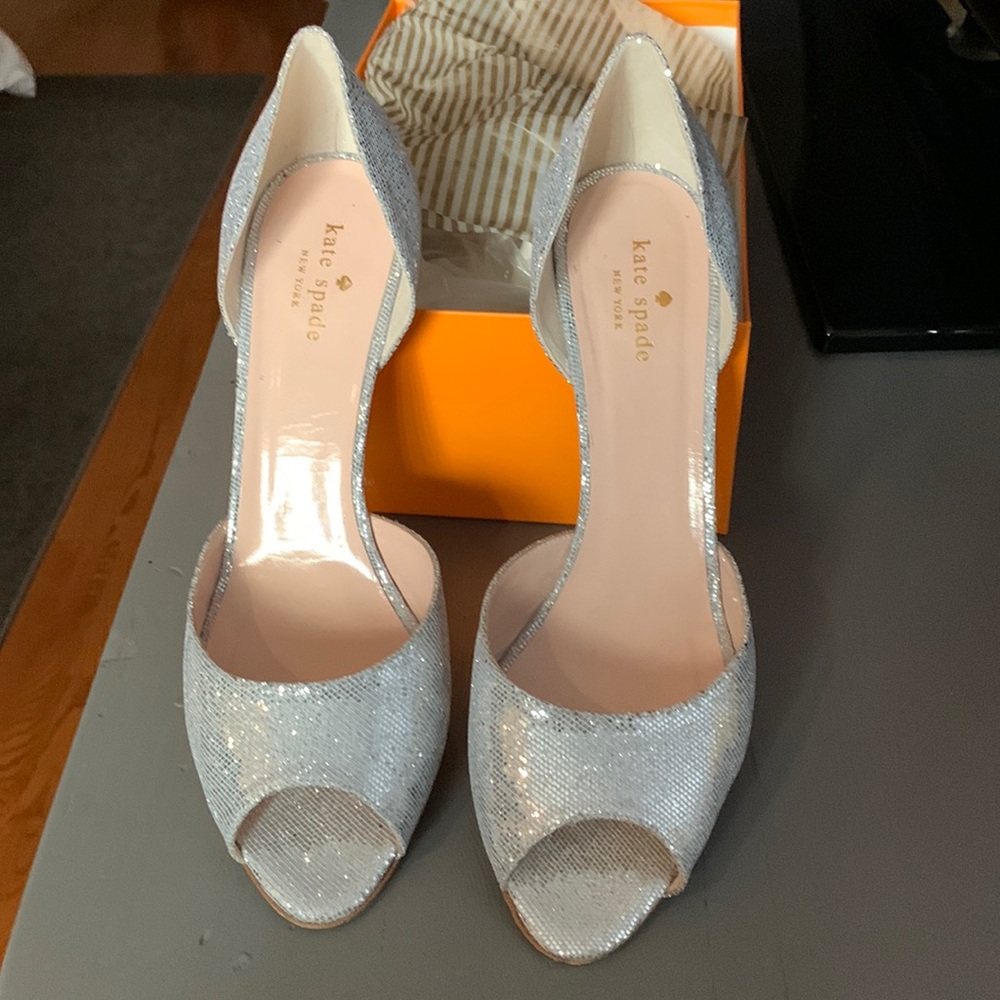 Kate Spade silver open sided D’orsay heels!!